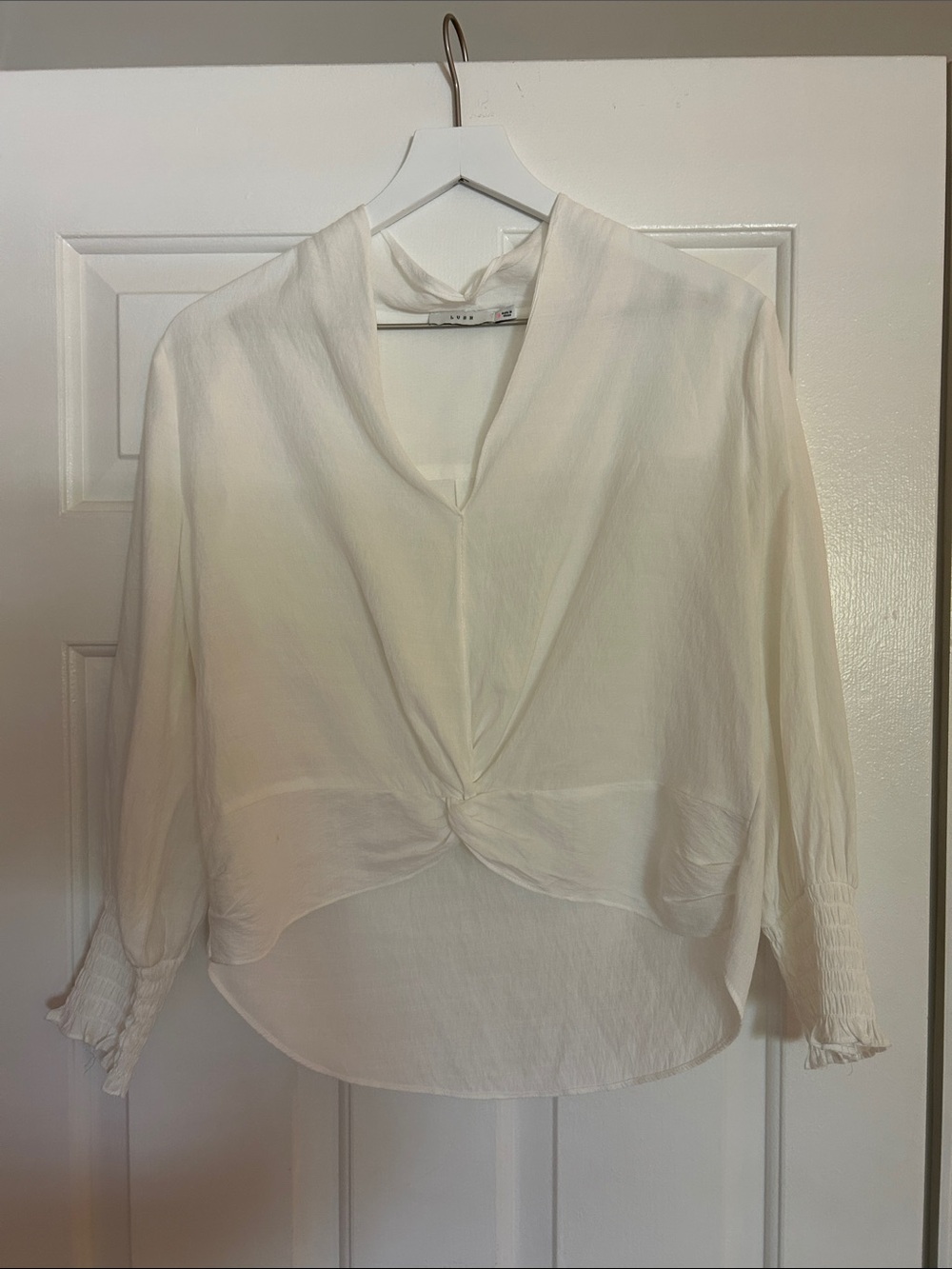 Women's Lush White Twist-Front Blouse